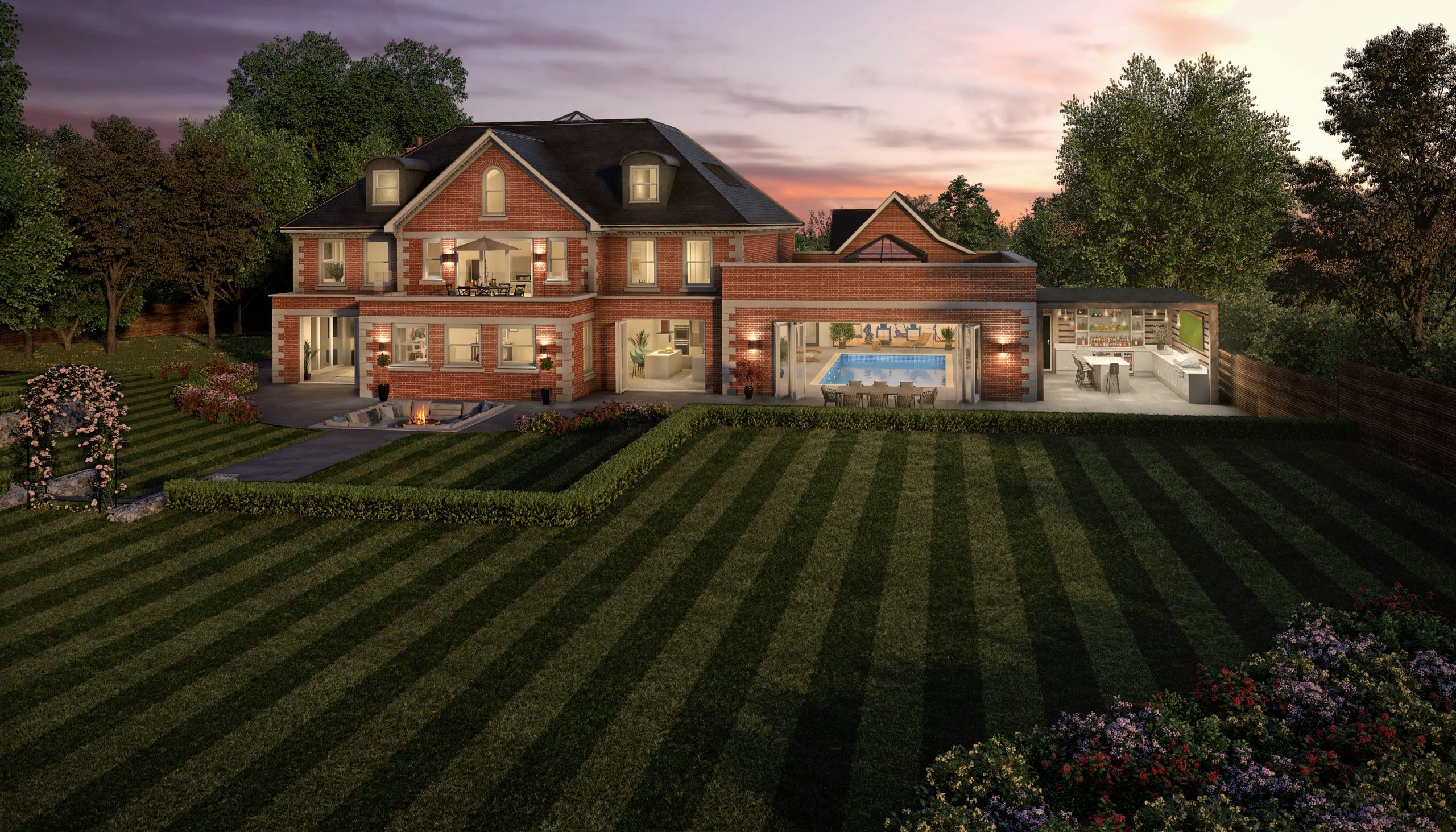 Outside rear night time view of Wickham Manor